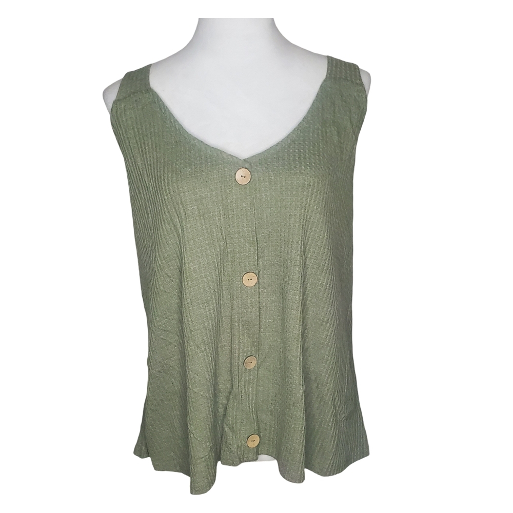 🦋Liberty Love Plus Size Sage Green Waffle Knit Button Detail Top